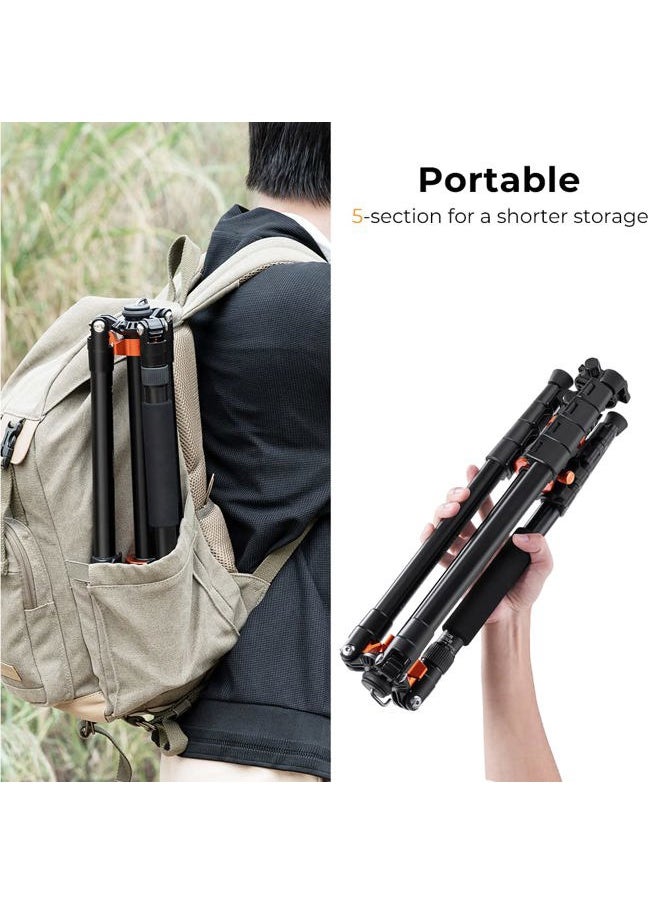 K&F Concept 73 inch /186cm Camera Tripod,Transverse Center Column Aluminium DSLR Tripod with 360 Degree Ball Head 10kg Load Capacity,Quick Release Plate,Detachable Monopod T255A3+BH-28L  - Image 4