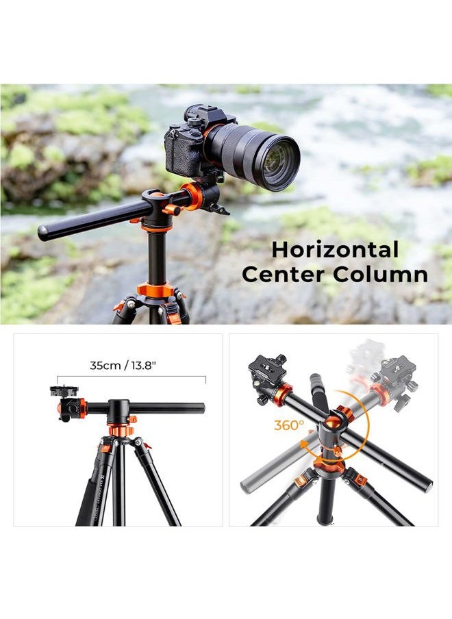 K&F Concept 73 inch /186cm Camera Tripod,Transverse Center Column Aluminium DSLR Tripod with 360 Degree Ball Head 10kg Load Capacity,Quick Release Plate,Detachable Monopod T255A3+BH-28L  - Image 3