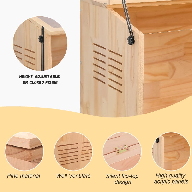 LWYMX Wooden Hamster Cage,32" Lx16 Wx16 H,2 Washable Liner, Animal Cabinet for Dwarf Syrian Hamsters Degus, Hamster Habitat with Openable Top and Large Acrylic Sheets, Natural Wooden Hamster Habitat - Image 2