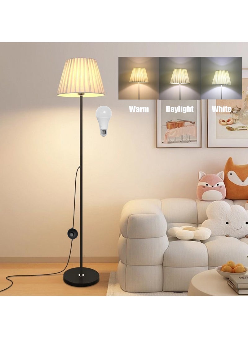 TDAO Simple Modern Floor Lamp with Beige Pleated Shade - 3 Color Temps LED Standing Lamp with Switch, 7W LED Bulb Included, 56" Floor Reading Light for Living Room Bedroom Office Corner Dorm Kids, Black - Image 1