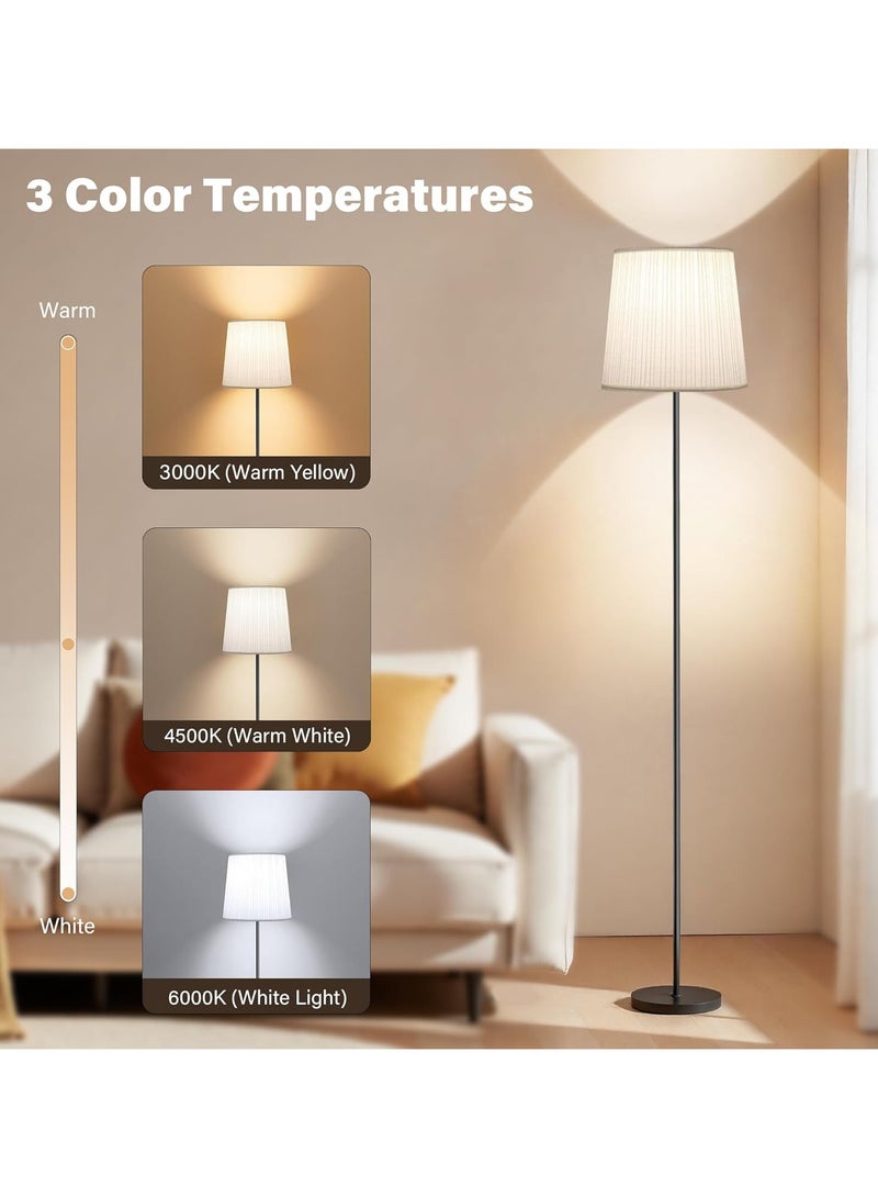 TDAO Simple Modern Floor Lamp with Beige Pleated Shade - 3 Color Temps LED Standing Lamp with Switch, 7W LED Bulb Included, 56" Floor Reading Light for Living Room Bedroom Office Corner Dorm Kids, Black - Image 3