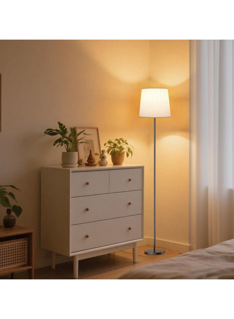 TDAO Simple Modern Floor Lamp with Beige Pleated Shade - 3 Color Temps LED Standing Lamp with Switch, 7W LED Bulb Included, 56" Floor Reading Light for Living Room Bedroom Office Corner Dorm Kids, Black - Image 2