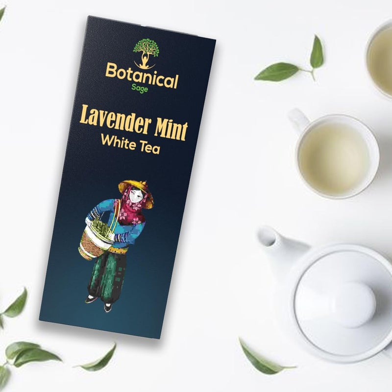 Botanical Sage- Lavender Mint White Tea 30 Pyramid Tea Bags | Selected | Luxury Tea | Himalayan White tea with French Lavender & Mint leaves - Image 2