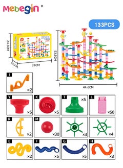 MEBEGIN Marble Run Set 133pcs Construction Building Blocks Toys,3D Stacking Blocks Track Toys DIY Assembly Maze Pipe Building Sets  - Image 2