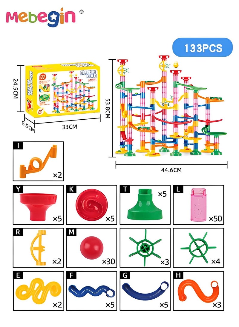 MEBEGIN - Marble Run Set 133pcs Construction Building Blocks Toys,3D Stacking Blocks Track Toys DIY Assembly Maze Pipe Building Sets - Image 1