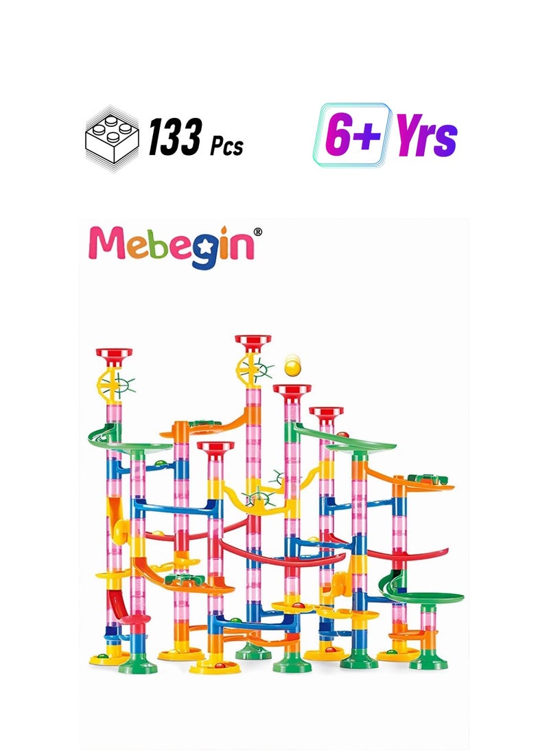 MEBEGIN - Marble Run Set 133pcs Construction Building Blocks Toys,3D Stacking Blocks Track Toys DIY Assembly Maze Pipe Building Sets - Image 1
