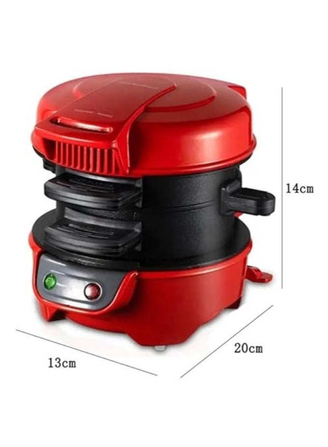 Large 3-in-1 Burger Press, Sandwich & Waffle Maker – Multifunctional Breakfast Machine for Home, Red - Image 1