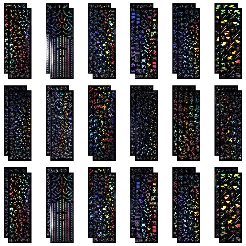 Yolev 36 Sheets Holographic Deco Stickers Shiny Tiny Stickers Self Adhesive Clear Glitter Star Moon Sticker for Photocards Scrapbook Journal Craft Album DIY Decoration - Image 1