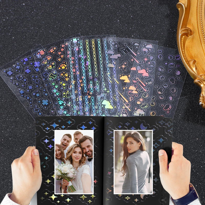 Yolev 36 Sheets Holographic Deco Stickers Shiny Tiny Stickers Self Adhesive Clear Glitter Star Moon Sticker for Photocards Scrapbook Journal Craft Album DIY Decoration - Image 2