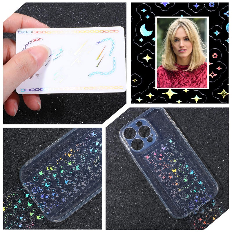 Yolev 36 Sheets Holographic Deco Stickers Shiny Tiny Stickers Self Adhesive Clear Glitter Star Moon Sticker for Photocards Scrapbook Journal Craft Album DIY Decoration - Image 5