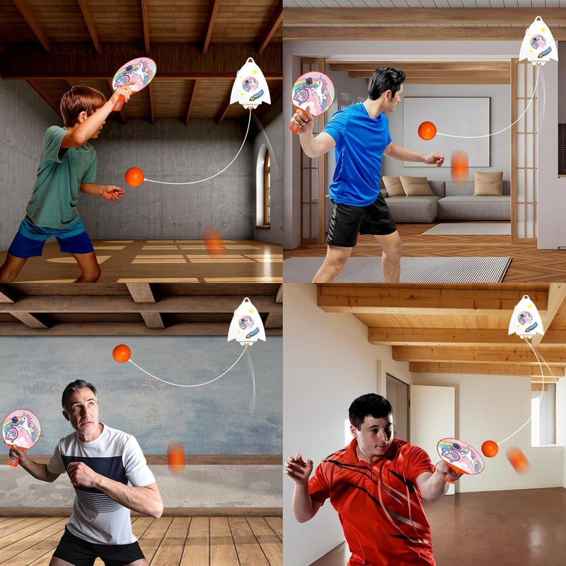 FITORIX Hanging Table Tennis Trainer for Kids Indoor Self Training Portable Ping Pong Set 10 Pieces 2 Racket 2 Balls 2 Hooks 1 Unicorn Hanger and 2 Unicorn Stickers in 1 Unicorn Box - Image 5