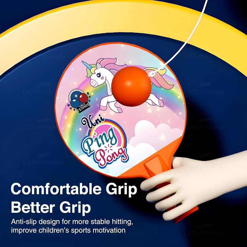 FITORIX Hanging Table Tennis Trainer for Kids Indoor Self Training Portable Ping Pong Set 10 Pieces 2 Racket 2 Balls 2 Hooks 1 Unicorn Hanger and 2 Unicorn Stickers in 1 Unicorn Box - Image 4