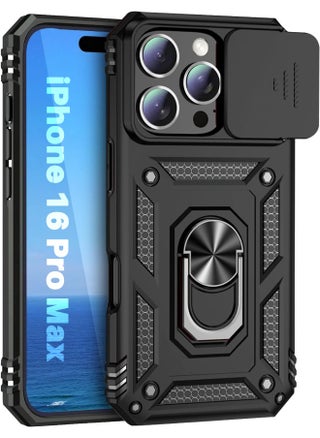 iPhone 16 Pro Max Cover, Slide Camera Cover, Built-in 360° Rotate Ring Kickstand, Shockproof Drop Proof Protection, Heavy Duty Shockproof Protective Case for iPhone 16 Pro Max (2024), Black - pzsku/ZC77C7E7E02D8061031CDZ/45/1745432342/6c90b93b-ddfa-4c63-90a1-7169ae32825c