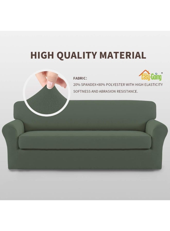 Easy-Going EasyGoing 2 Pieces Microfiber Stretch Sofa Slipcover  Spandex Soft Fitted Sofa Couch Cover Washable Furniture Protector with Elastic Bottom KidsPet Sofa Greyish Green - Image 4
