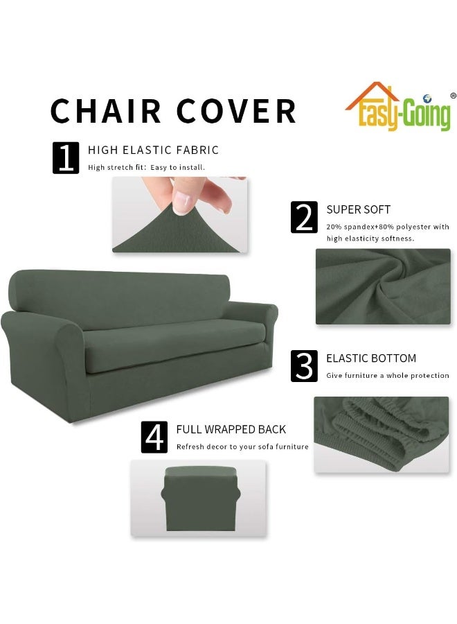 Easy-Going EasyGoing 2 Pieces Microfiber Stretch Sofa Slipcover  Spandex Soft Fitted Sofa Couch Cover Washable Furniture Protector with Elastic Bottom KidsPet Sofa Greyish Green - Image 5