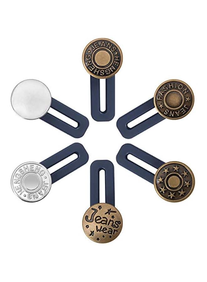 6 PCS Pants Extender on,  Waistband Extender ons for Men and Women, Jeans Waist Expander Metal Buckle No Sew Buckle for Expander Jeans Pants Collar (1.4in) - Image 1