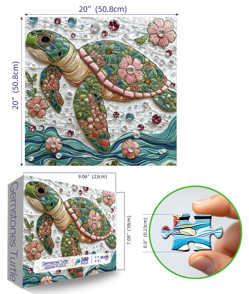 MINIWAN Sea Turtle Jigsaw Puzzles for Adults 500 Pieces Colorful Crystal Flower Ocean Puzzles Pretty Diamond Art Puzzle Difficult Unique Family Challenging Games Gift for Teens Adults Puzzle (20"x20") - Image 2