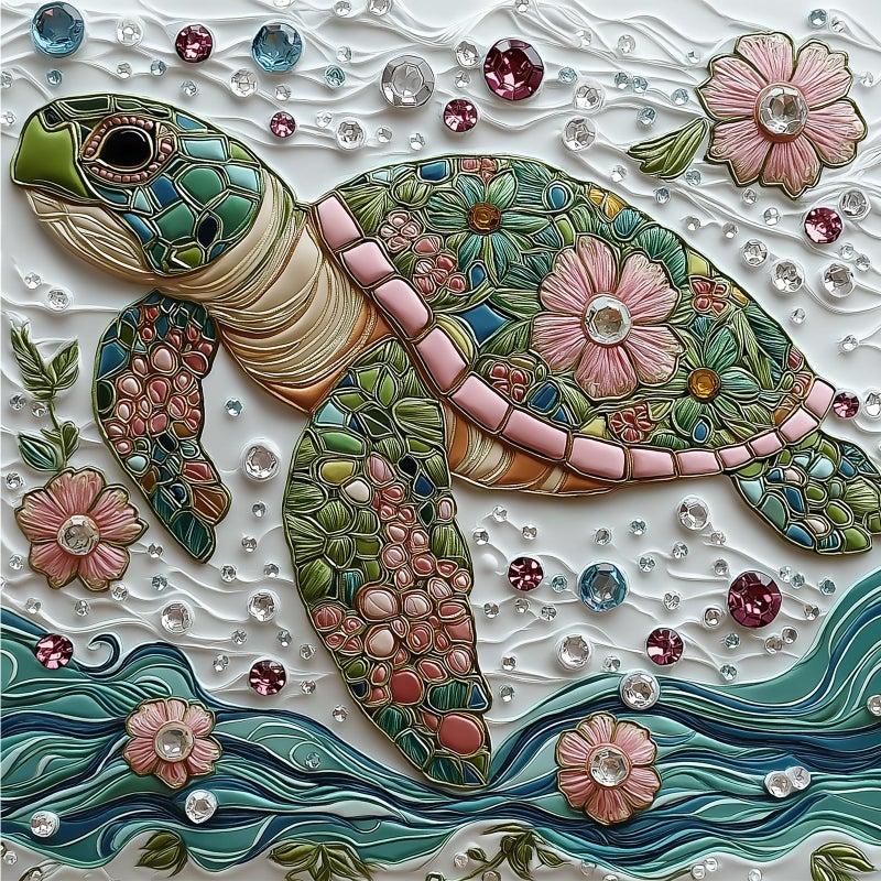 MINIWAN Sea Turtle Jigsaw Puzzles for Adults 500 Pieces Colorful Crystal Flower Ocean Puzzles Pretty Diamond Art Puzzle Difficult Unique Family Challenging Games Gift for Teens Adults Puzzle (20"x20") - Image 1