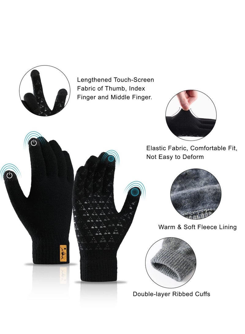 Excefore 2 Pairs of Winter Knit Gloves, Warm Full Fingers Men Women with Upgraded Touch Screen Anti-Slip Glove Fleece Lined for Winter Outdoor sports for Winter Outdoor sports, 21x11CM/Black  - Image 5