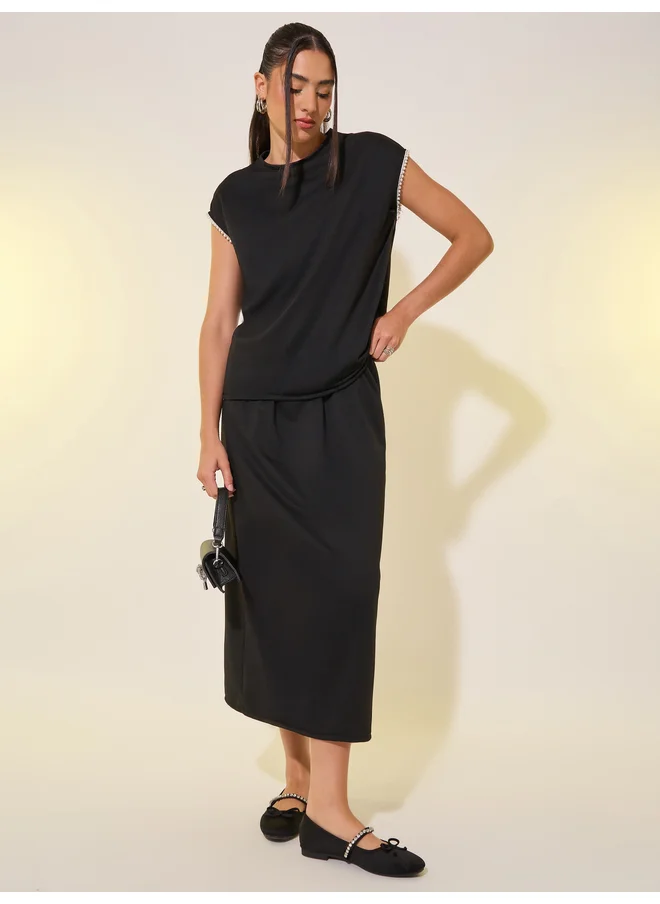 Take Two Take Two Faux Pearl Detail Short Sleeve Top and Skirt Co-Ords