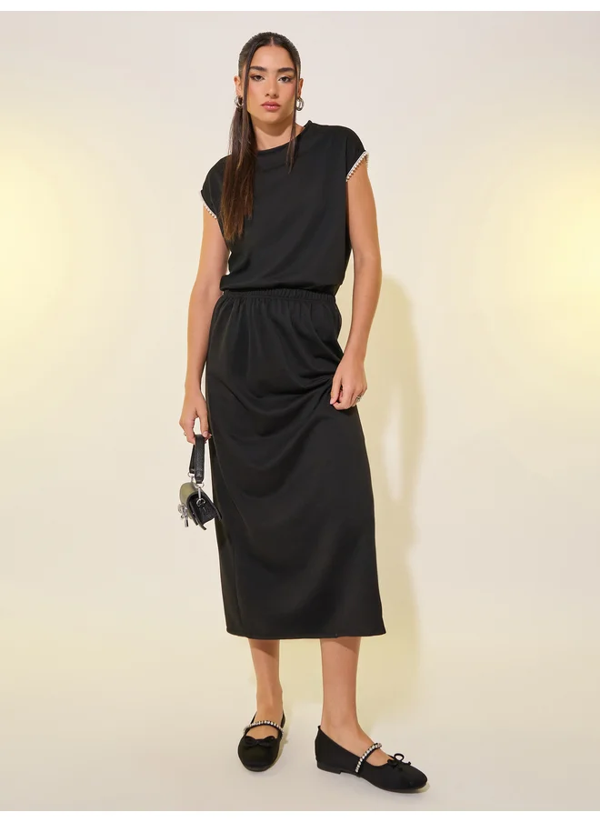 Take Two Take Two Faux Pearl Detail Short Sleeve Top and Skirt Co-Ords