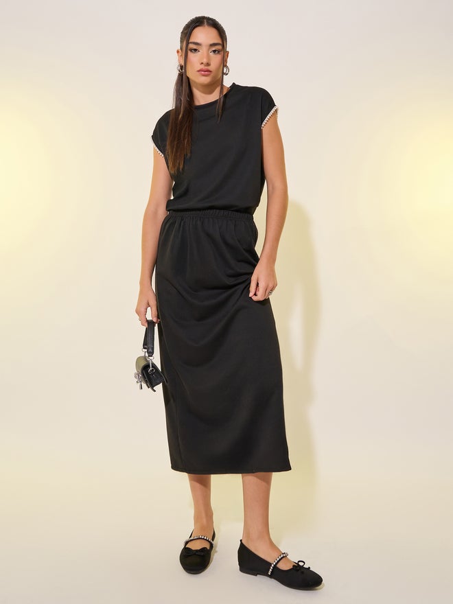 Take Two Take Two Faux Pearl Detail Short Sleeve Top and Skirt Co-Ords - Image 1