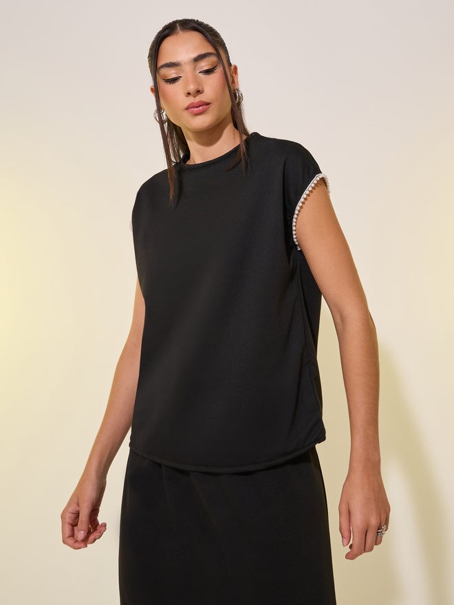Take Two Take Two Faux Pearl Detail Short Sleeve Top and Skirt Co-Ords - Image 3