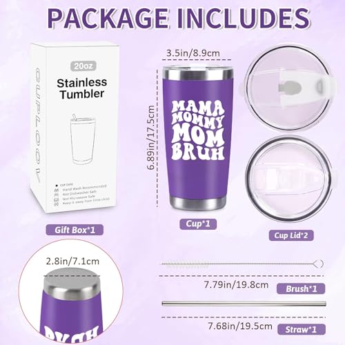 CUPLOOV Mother's Day Gifts for Mom from Daughter Son Kids 20 Oz Funny Purple Mama Mommy Mom Brush Stainless Steel Tumbler Coffee Travel Mug with Lid and Brush Christmas Gift, Purple - Image 4