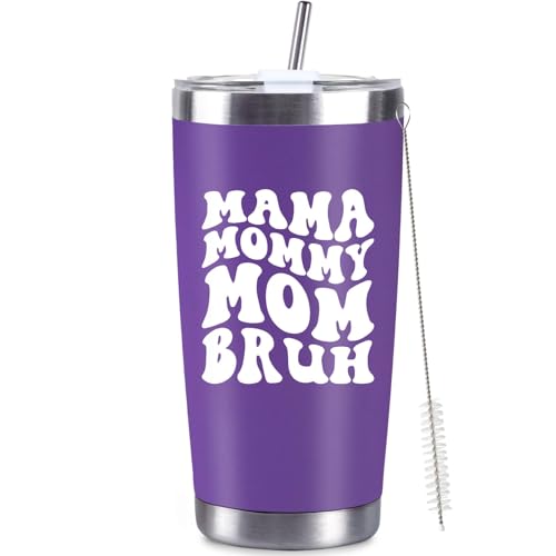 CUPLOOV Mother's Day Gifts for Mom from Daughter Son Kids 20 Oz Funny Purple Mama Mommy Mom Brush Stainless Steel Tumbler Coffee Travel Mug with Lid and Brush Christmas Gift, Purple - Image 1