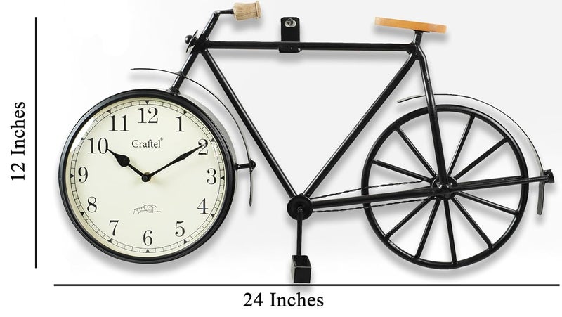 CRAFTEL CRAFTEL Iron Cycle Shaped Powder Coated Handmade Analog Wall Clock For Bedroom Living Room Hall Home And Office 24 X 12Black - Image 2