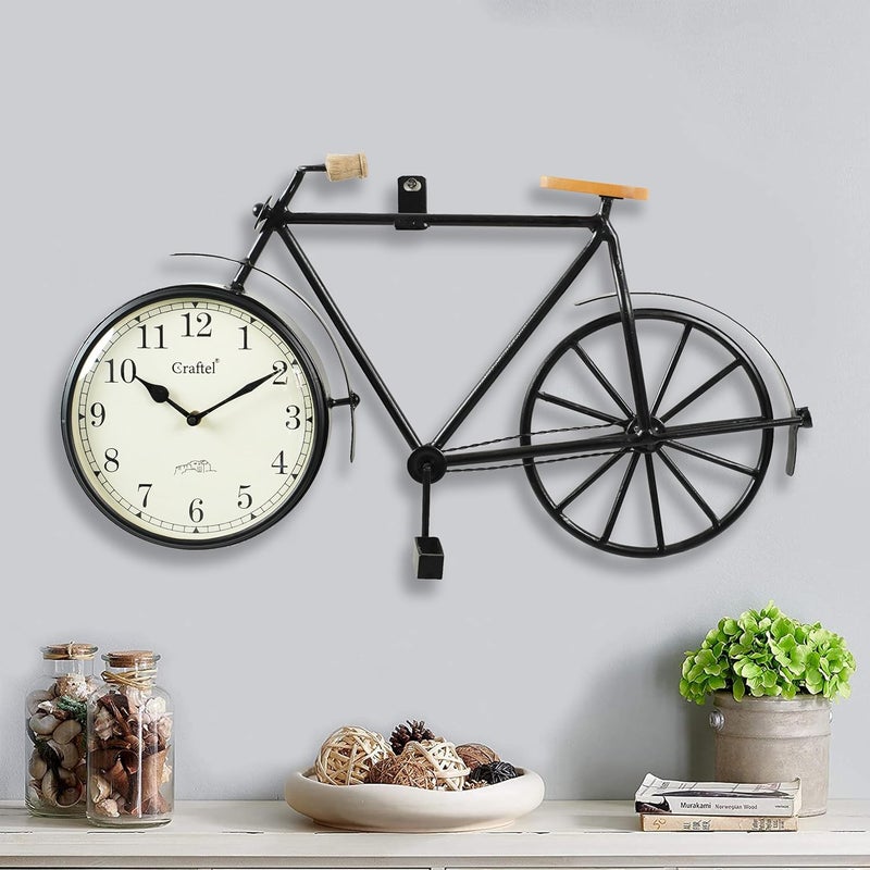 CRAFTEL CRAFTEL Iron Cycle Shaped Powder Coated Handmade Analog Wall Clock For Bedroom Living Room Hall Home And Office 24 X 12Black - Image 1