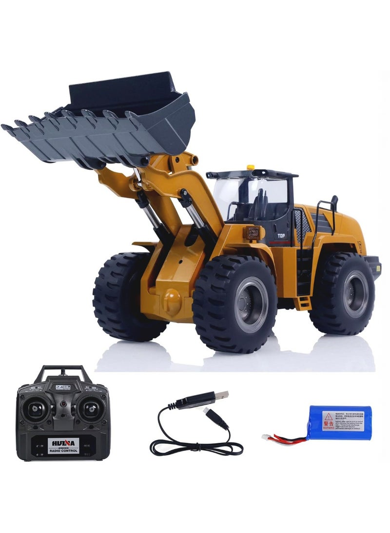 HUINA MYTOYS 1583 1/14 Scale 10-Channel RC Wheel Loader Toy Truck with Alloy Cab and Bucket - Image 1
