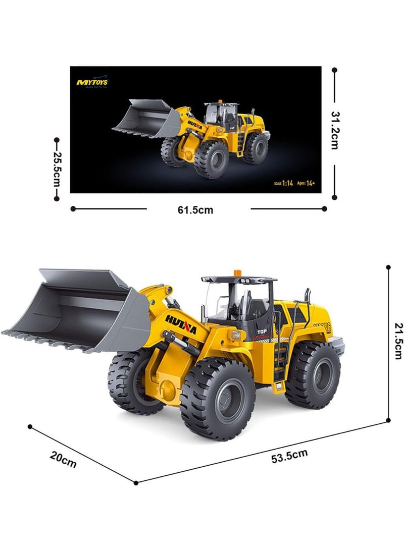 HUINA MYTOYS 1583 1/14 Scale 10-Channel RC Wheel Loader Toy Truck with Alloy Cab and Bucket - Image 2