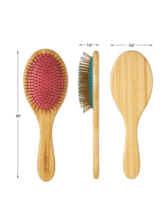 Sofmild Sofmild Bamboo Wooden Paddle Hair Brush Comb Set, Hairbrushes for Women Men Kid Detangling Hair Massaging Scalp with Round Tip Bristles for All Hairstyles (Pink Wooden)  - Image 2