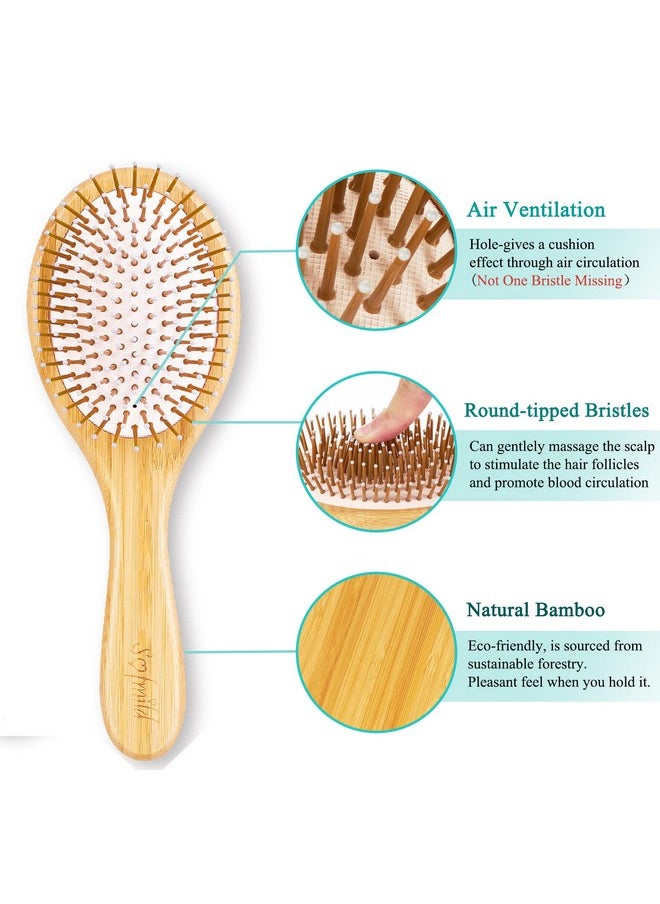 Sofmild Sofmild Bamboo Wooden Paddle Hair Brush Comb Set, Hairbrushes for Women Men Kid Detangling Hair Massaging Scalp with Round Tip Bristles for All Hairstyles (Pink Wooden)  - Image 3