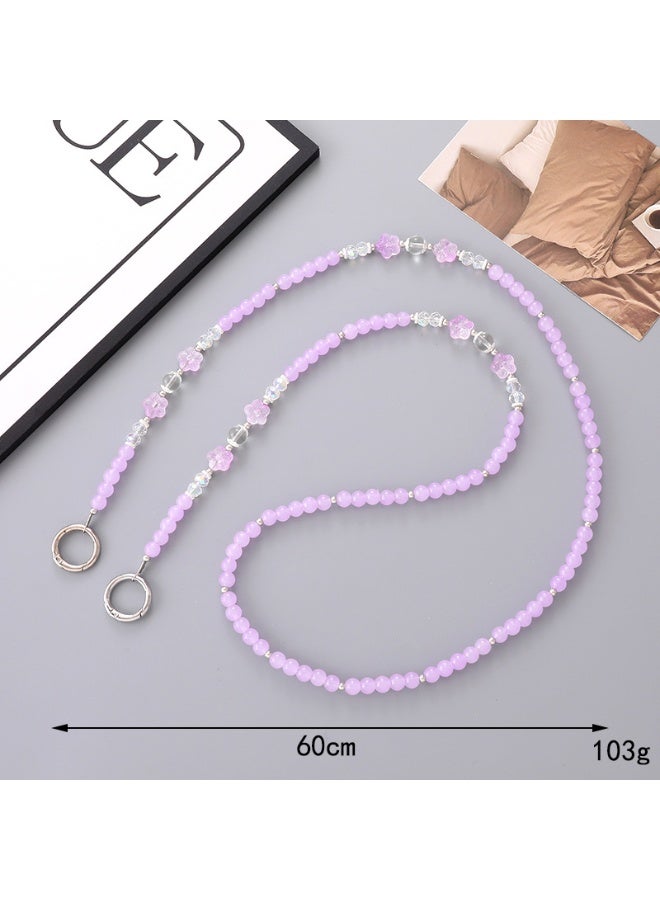 NIBEMINENT Phone Charm/ Chain Strap for Women Girls, Girls Pink Flowers Beads Cell Phone Case Lanyard Wrist Strap