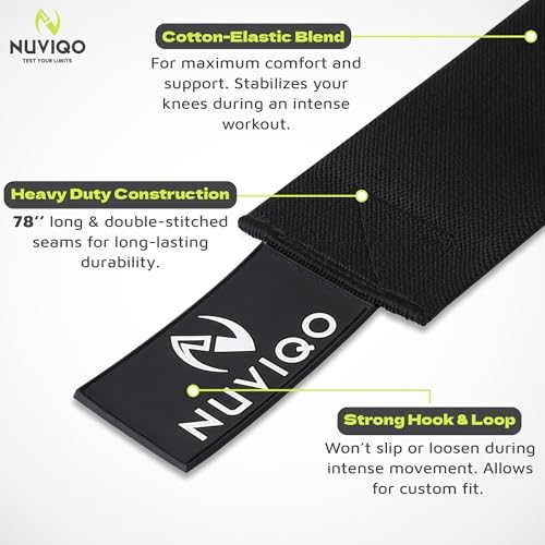 Nuviqo Knee Wraps (Pair) for Weightlifting – 78 Inch Maximum Compression Wrap for Squats & Pain Relief, Ideal for Men & Women, Powerlifting, Cross Training & Leg Day in the Gym - Image 2