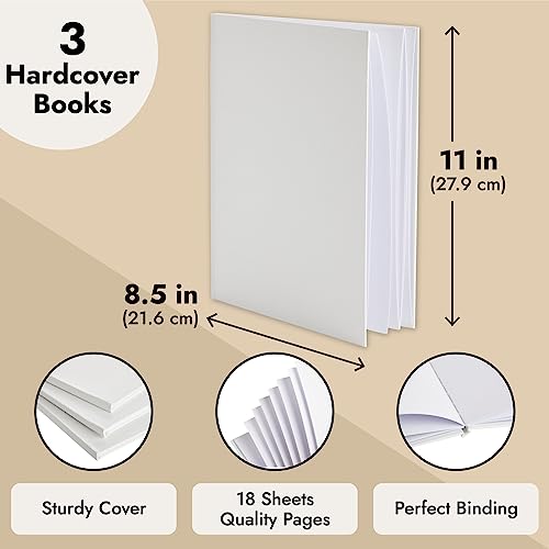 Paper Junkie Blank Books for Kids to Write Stories - 8.5 x 11 In, White Hardcover, Pack of 3 - Unlined Journal & Scrapbook with 36 Pages Acid-Free Paper for Drawing & Doodling - Image 5