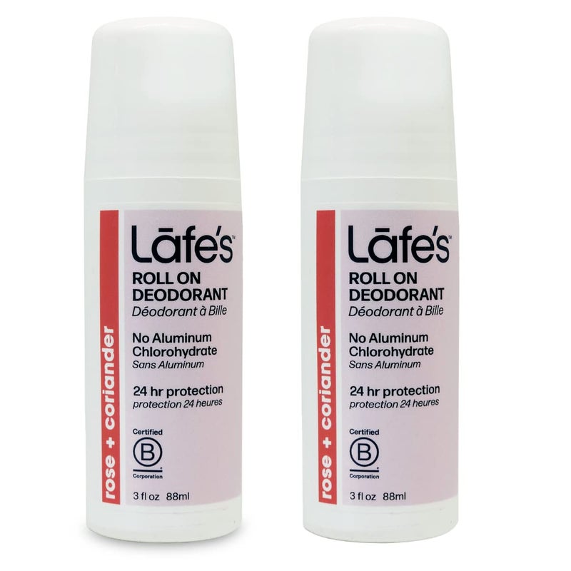 Lafes Natural Deodorant  3 Ounce RollOn Aluminum Free Natural Deodorant  Rose  Coriander 2 Pack