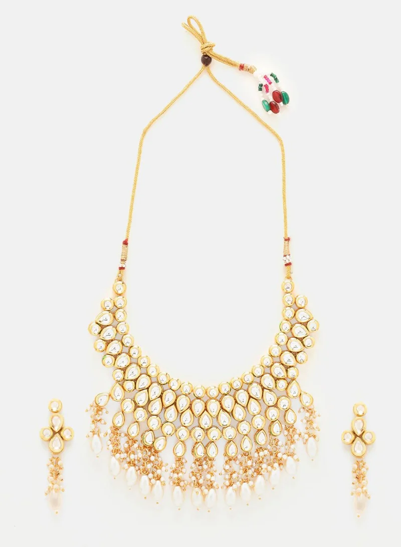 Priyaasi Plated Kundan Stone Studded  Beaded Jewellery Set