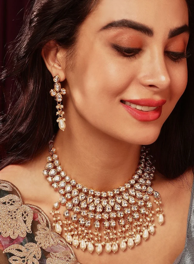 برياسي Plated Kundan Stone Studded  Beaded Jewellery Set