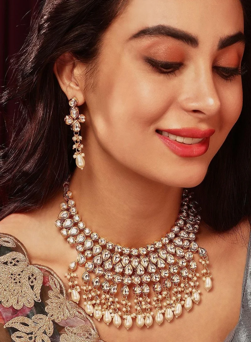 Priyaasi Plated Kundan Stone Studded  Beaded Jewellery Set