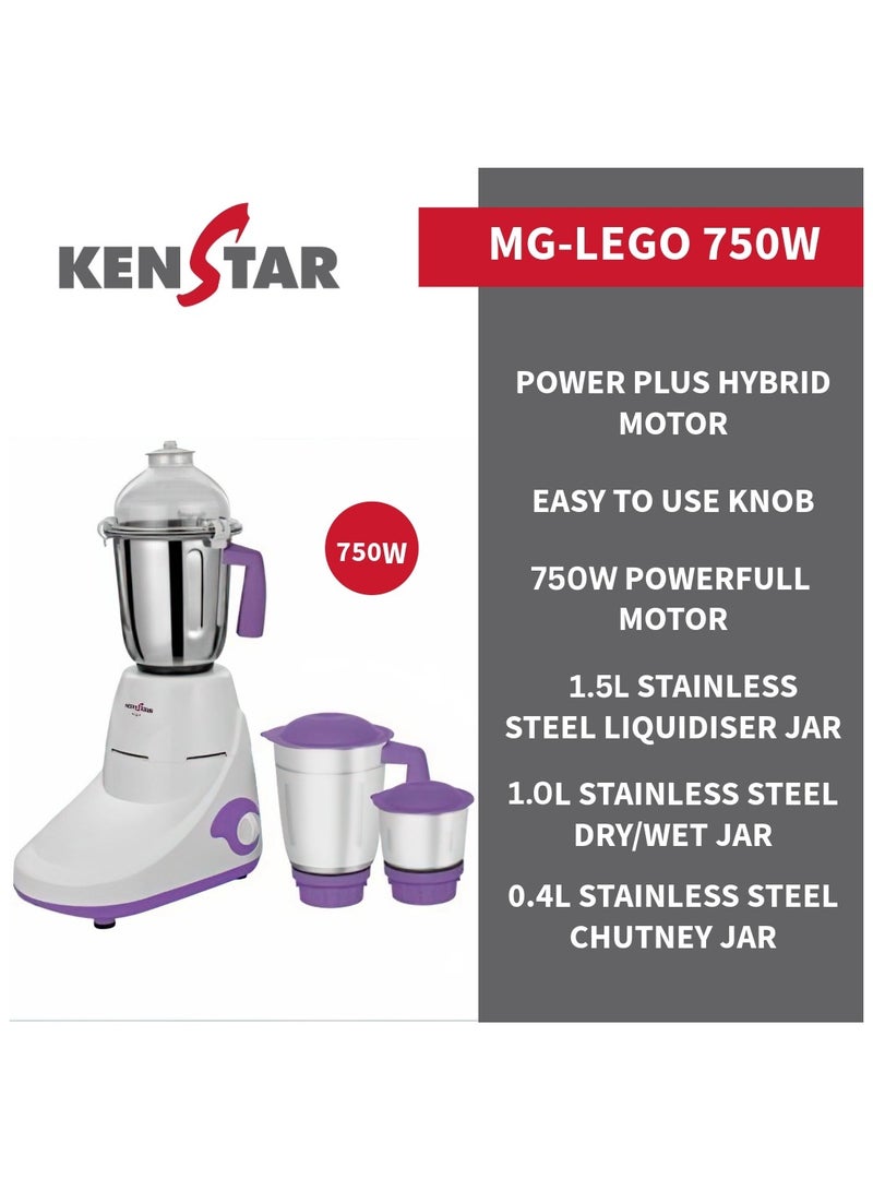KENSTAR Kenstar Mixer Grinder with Powerplus Hybrid Motor and 3 Multi Function Stainless Steel Jars 750W  - Image 2