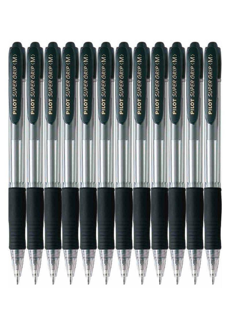 PILOT 12-Piece Supergrip Retractable Ball Pen Medium Tip Black Ink - Image 1