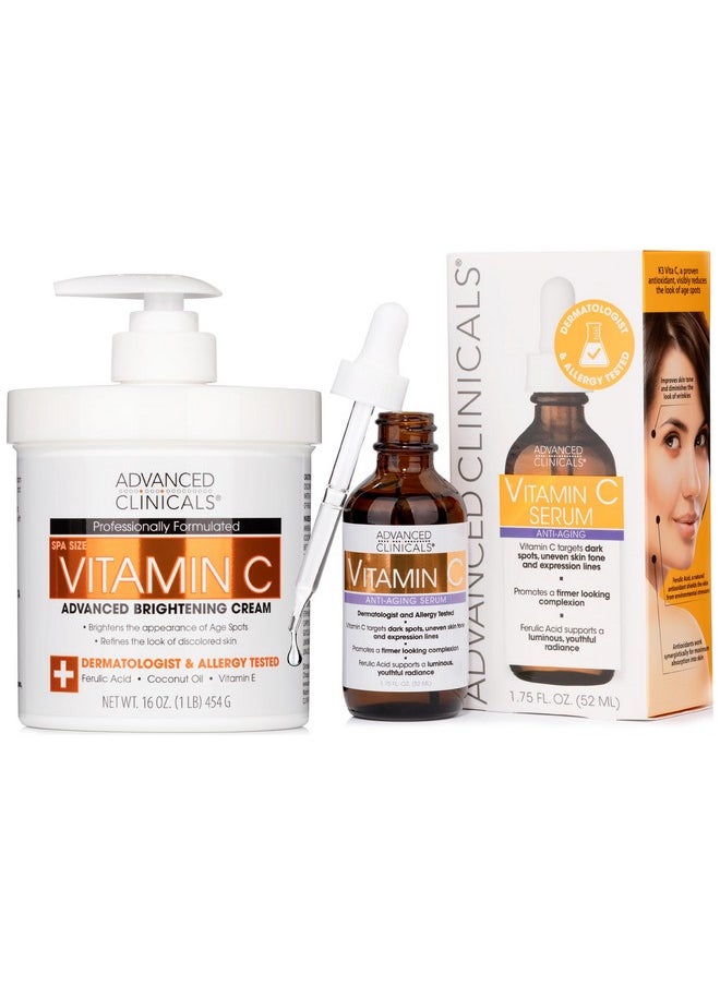 Advanced Clinicals Advanced Clinicals Vitamin C Body Lotion + Potent Vitamin C Serum 2pc Bundle | Face Serum & Body Cream Brightening Skin Care Set & Kits For Wrinkles, Dark Spots, Dry Skin, & Uneven Skin Tone, 2-Pack  - Image 1