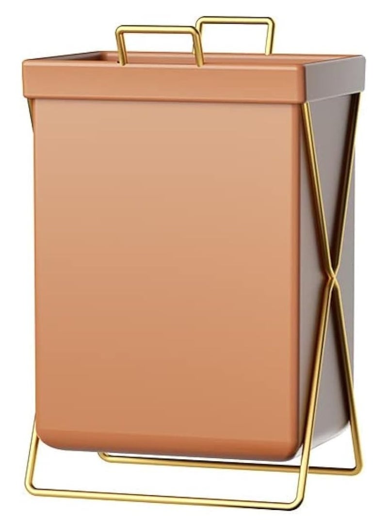 Laundry Hamper with Lid Portable and Collapsible Folding Clothes Laundry Basket Storage with Removable PU Bag Metal Frame Laundry Organizer Cabinet for Bathroom (Orange Pu)  - Image 1