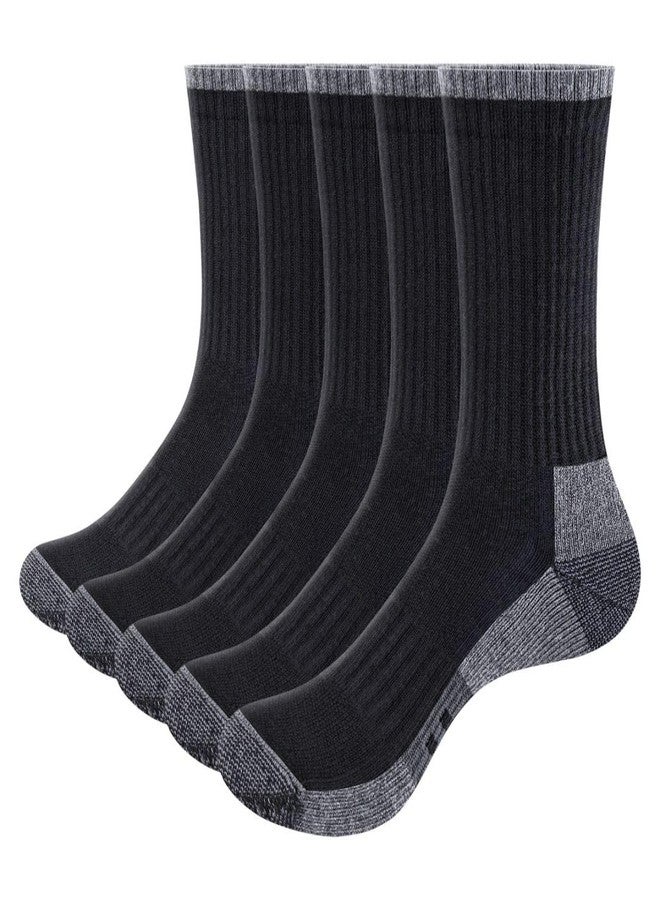 YUEDGE Mens Socks Black Moisture Wicking Cushioned Anti-Odor Work Socks For Men Size 10-13, Casual Thick Cotton Cushioned Crew Socks, Multipack, 5 Pairs - Image 1