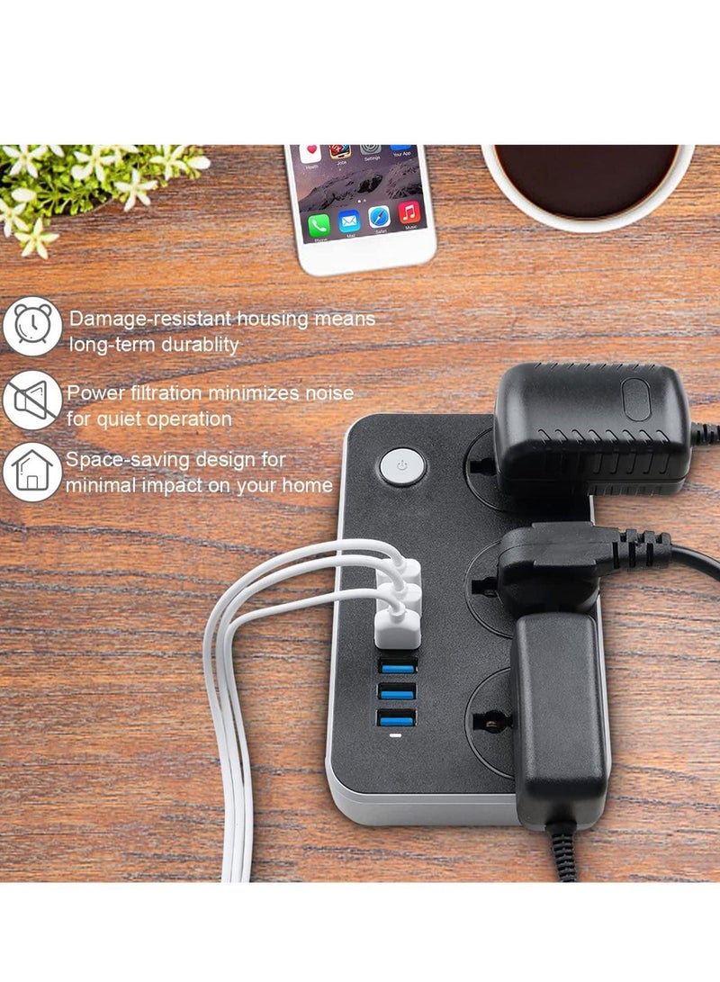 Power Strip with USB Ports，Universal Flat Plug，Power Socket with 6 Quick USB Port (5V 3.4A 17W) & 3 Outlets，6.5ft Heavy Duty Extension Cord，Overload Surge Protection，MAX 10A / 220V / 2500W - Image 3