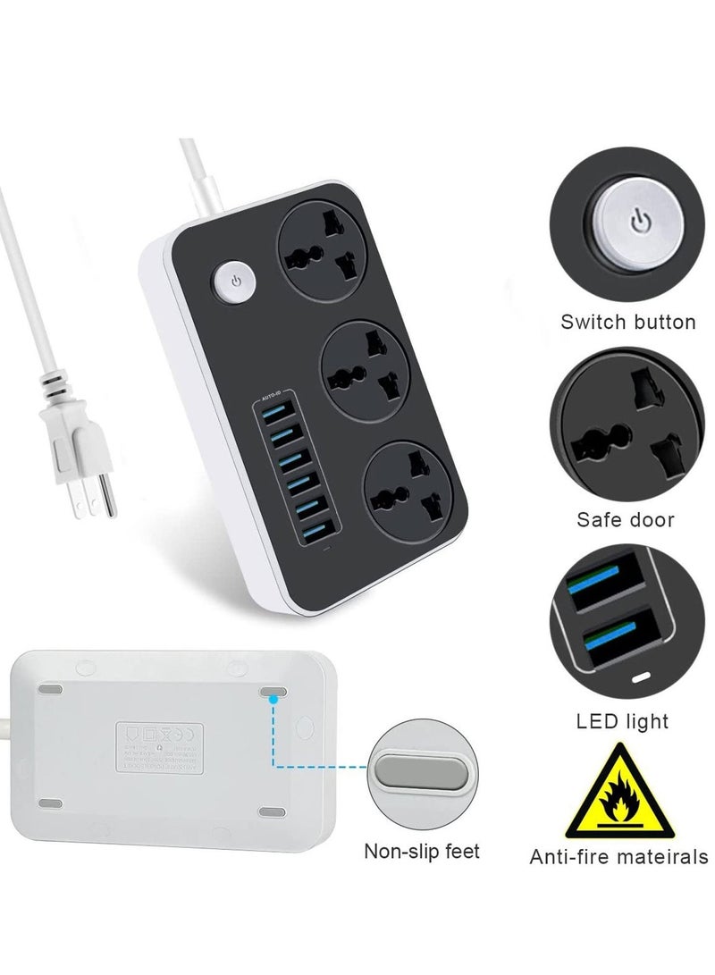 Power Strip with USB Ports，Universal Flat Plug，Power Socket with 6 Quick USB Port (5V 3.4A 17W) & 3 Outlets，6.5ft Heavy Duty Extension Cord，Overload Surge Protection，MAX 10A / 220V / 2500W - Image 5