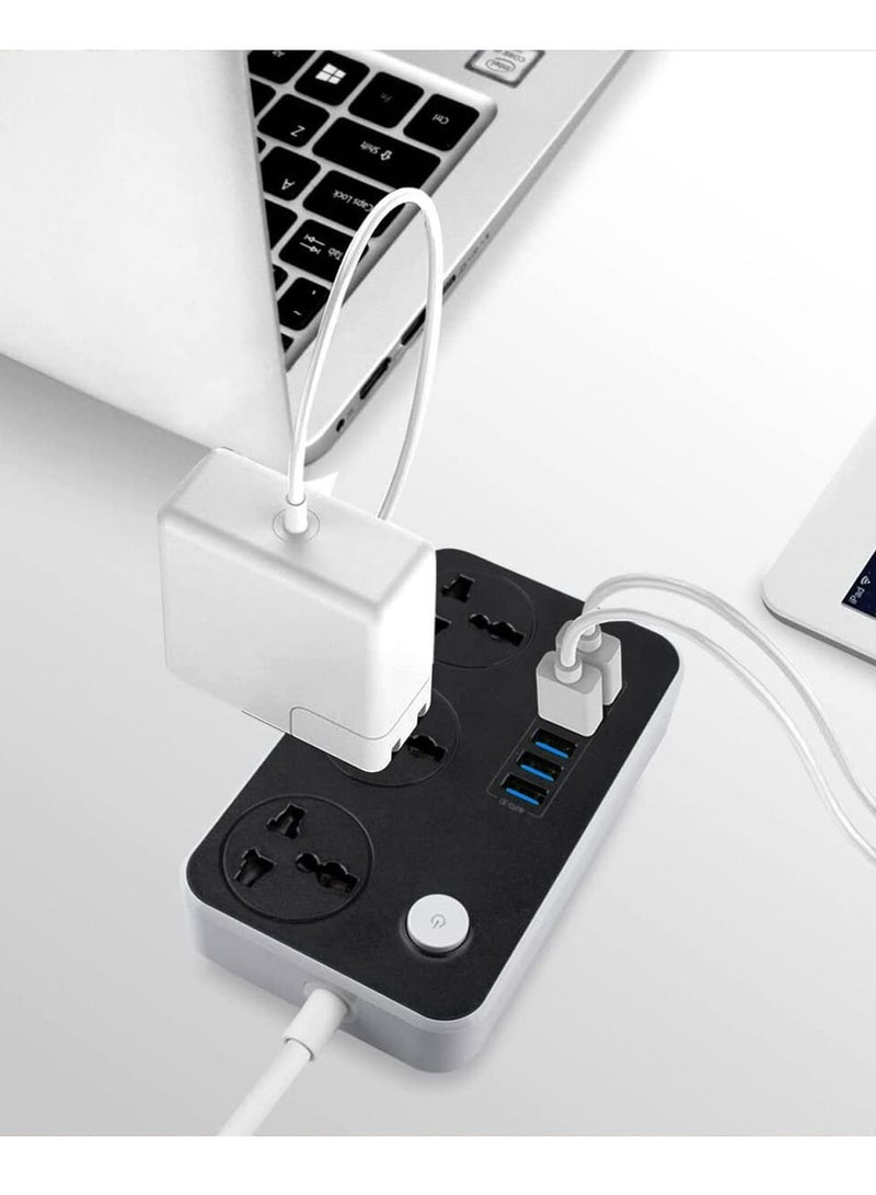Power Strip with USB Ports，Universal Flat Plug，Power Socket with 6 Quick USB Port (5V 3.4A 17W) & 3 Outlets，6.5ft Heavy Duty Extension Cord，Overload Surge Protection，MAX 10A / 220V / 2500W - Image 4